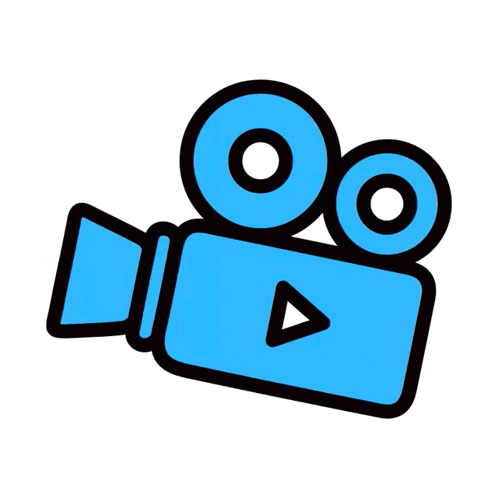 a blue icon of a camera with a play button