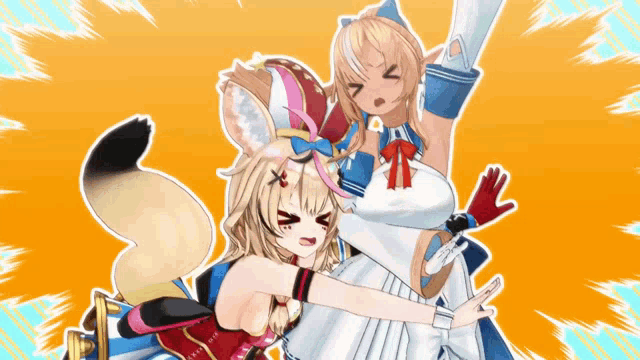 a couple of anime girls are standing next to each other