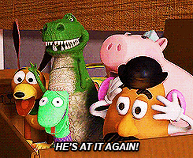 Toy Story Hes At It Again GIF - Toy Story Hes At It Again Rex GIFs