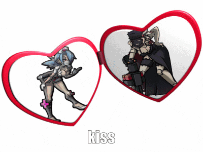 two red hearts with a picture of a girl and the word kiss on the bottom