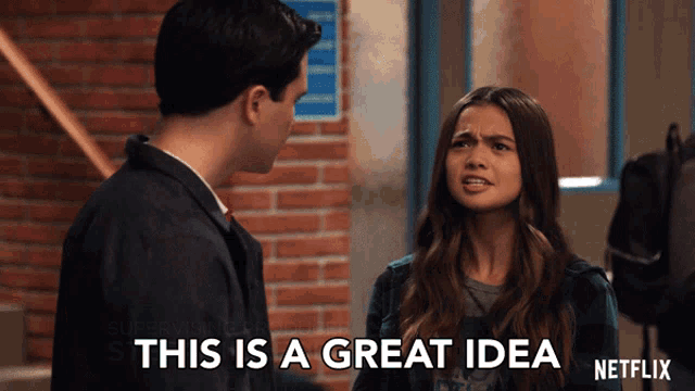 a man and a girl are standing next to each other and the girl says this is a great idea netflix