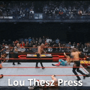 a wrestling ring with lou thesz press written on it