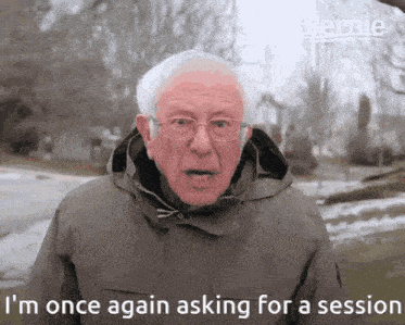 a man in a jacket and glasses says i 'm once again asking for a session