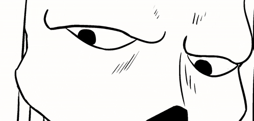 a black and white drawing of a person 's face with a surprised look on his face .