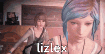 a girl with blue hair is standing next to another girl in a video game called life is strange .