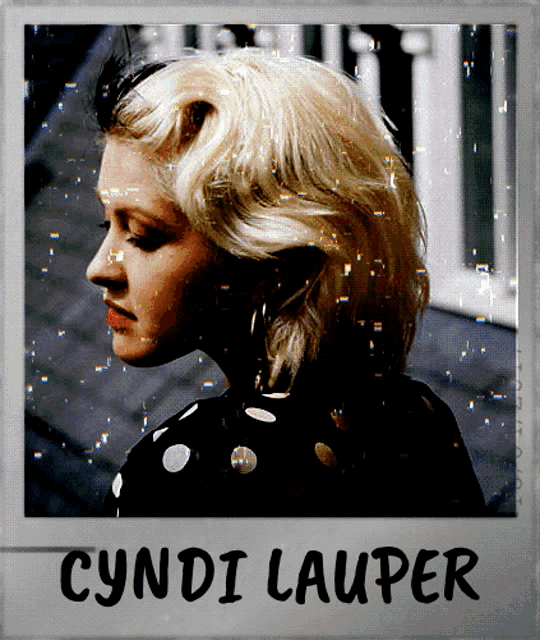 a picture of a woman with the name cyndi lauper written on it