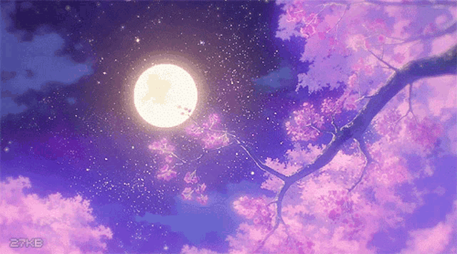a full moon shines brightly in a purple sky