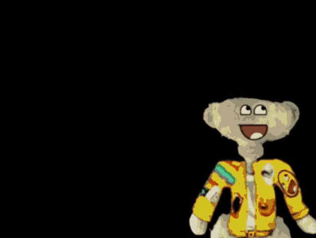 a drawing of a person holding two stuffed animals with faces on them