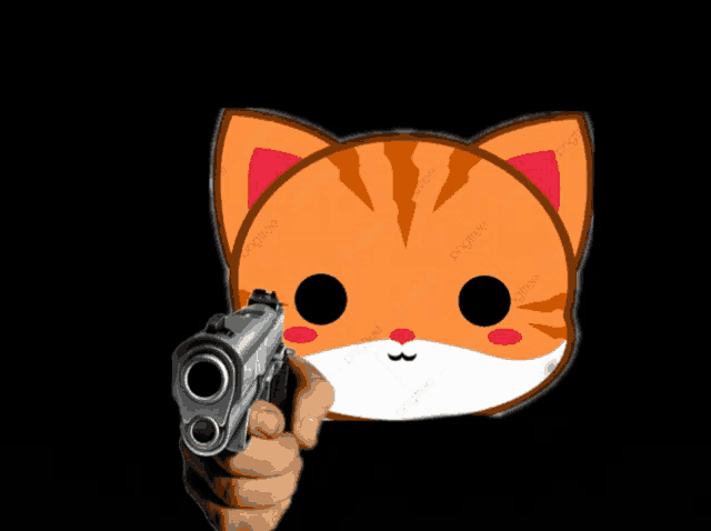 a cartoon cat is pointing a gun at something