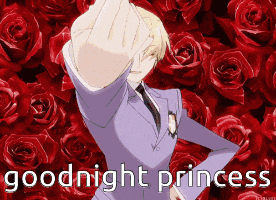 a man in a suit giving the middle finger in front of red roses with the words goodnight princess below him