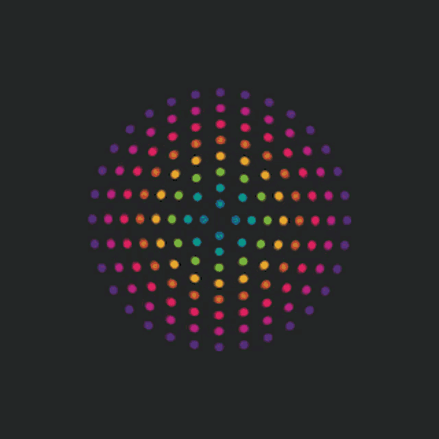 a circle of rainbow colored dots on a dark background
