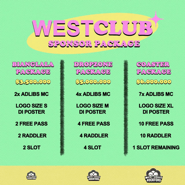 a poster for west club sponsor package which includes dropzone package and coaster package