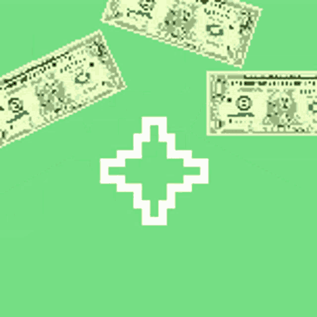 four dollar bills are laying on a green background