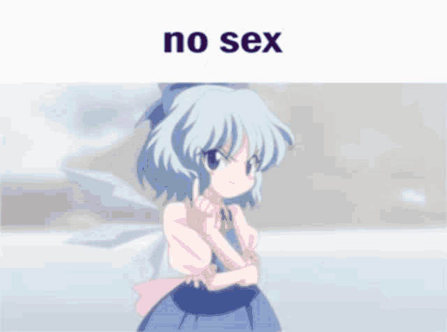 a picture of a girl with blue hair and the words no sex