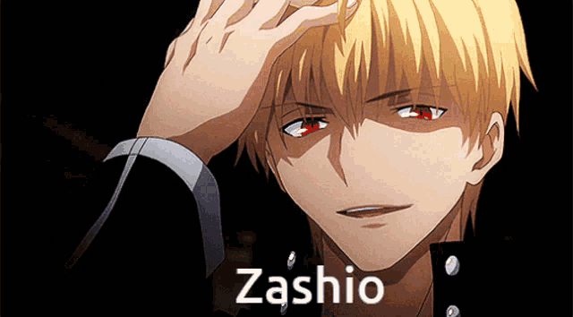 a close up of a person with the name zashio on the bottom