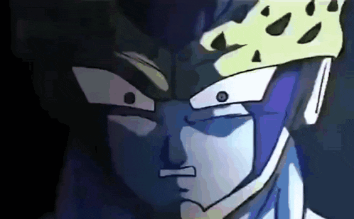 a close up of a cartoon character 's face with a black background