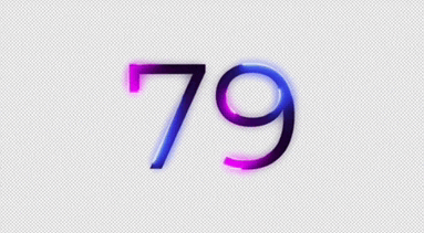 the number 79 is glowing in purple and blue on a white background