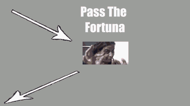 an arrow pointing to a picture of a woman with the words pass the fortuna below it
