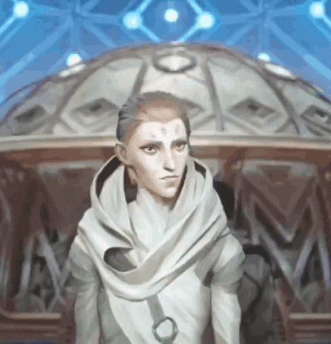 a cartoon character is standing in front of a dome and looking at the camera .