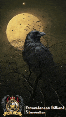 a crow sitting in a tree with a full moon behind it