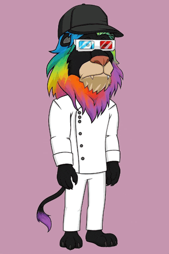 a cartoon of a lion wearing 3d glasses and giving a thumbs up says good luck