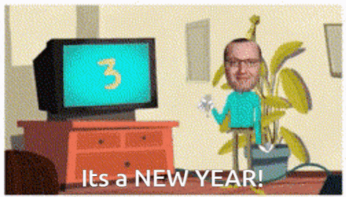 a cartoon of a man in front of a television with the number 3 on it