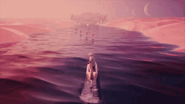 a painting of a person in a canoe in the ocean