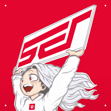 a girl with white hair is holding a sign that says an