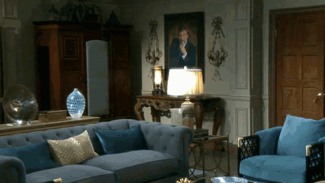 a living room with a couch and a chair