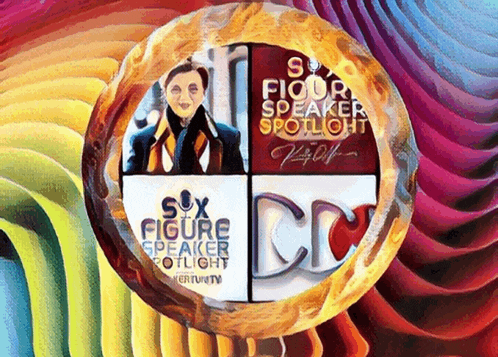 a colorful circle with the words six figure speaker spotlight written on it