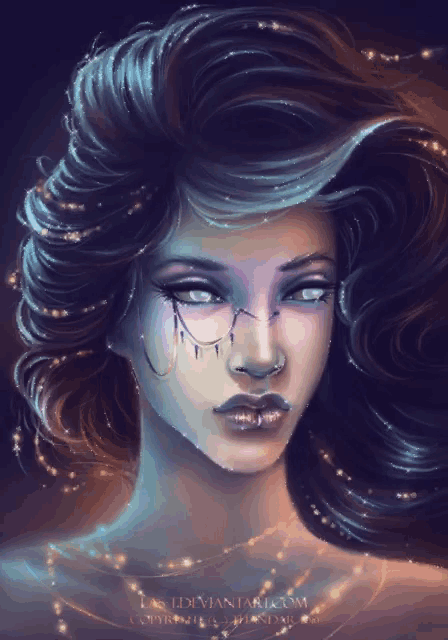 a painting of a woman 's face with a website url at the bottom of it