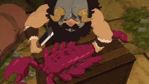 a cartoon drawing of a man with horns cutting something
