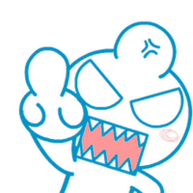 a cartoon drawing of a mouse with sharp teeth giving the middle finger