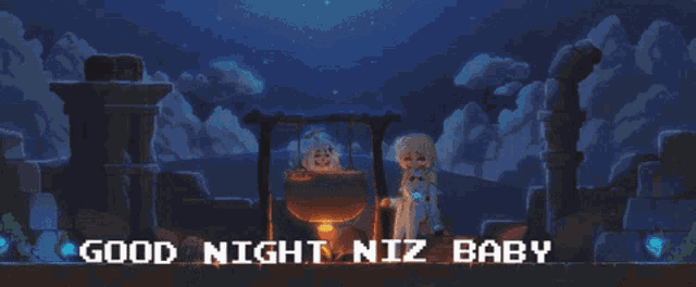 a video game scene with the words good night miz baby on the bottom