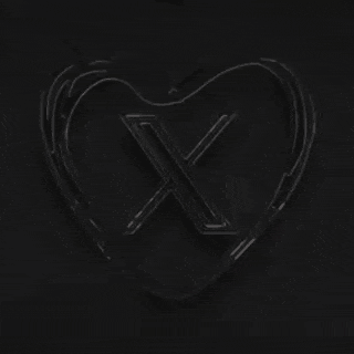 a black heart with a red x on it on a black background