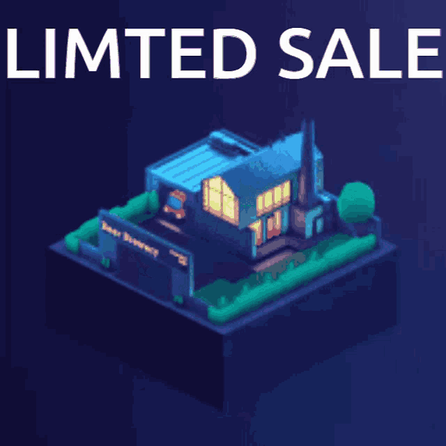 an advertisement for a limited sale with a building in the foreground