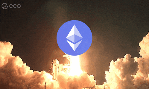 a picture of a rocket being launched with a blue circle with an e on it