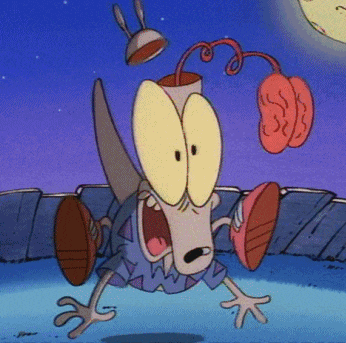 a cartoon character with a brain hanging from his head