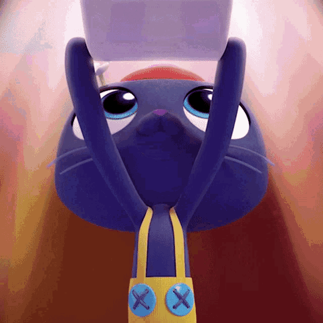 a cartoon cat wearing a tie and buttons with crosses on them