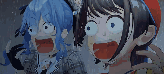 a couple of anime characters with their mouths open