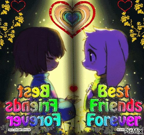 a picture of a girl and a purple rabbit with the words " best friends forever "
