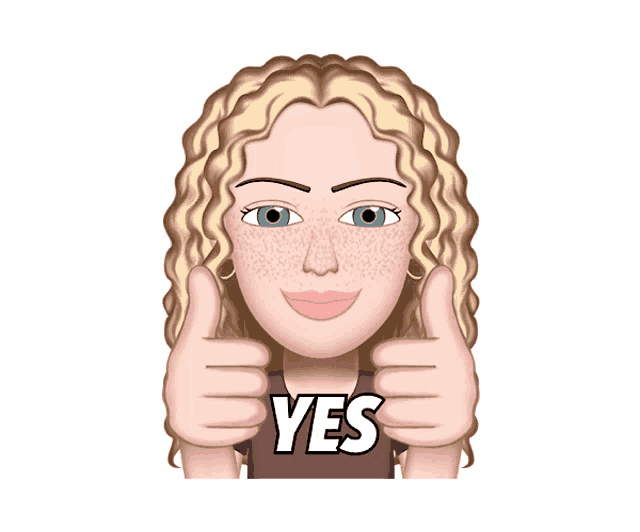a cartoon of a woman giving a yes sign with her hands