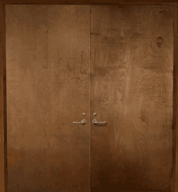 a pair of wooden doors with a metal handle