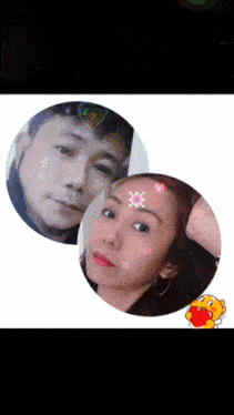 a man and a woman in circles with hearts on them