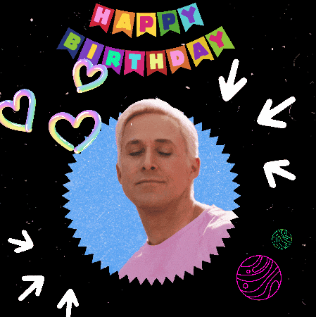 a man in a pink shirt is surrounded by hearts and arrows and the words happy birthday so cool