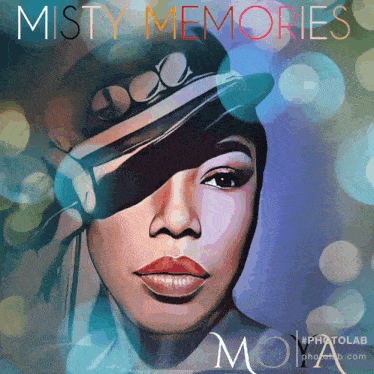 a painting of a woman with the words misty memories written on it