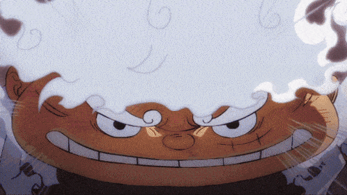 a close up of a cartoon character 's face with white foam coming out of it
