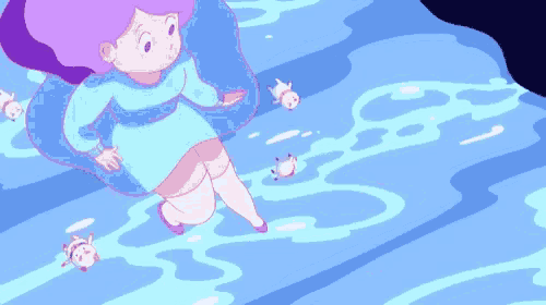 a cartoon drawing of a girl swimming in a body of water