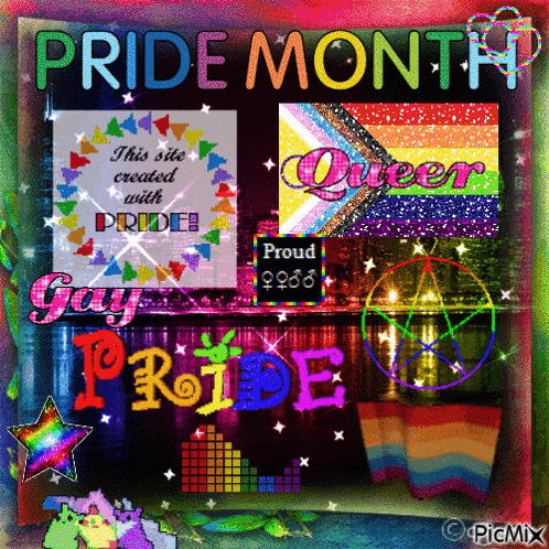 a colorful graphic for pride month with a rainbow flag
