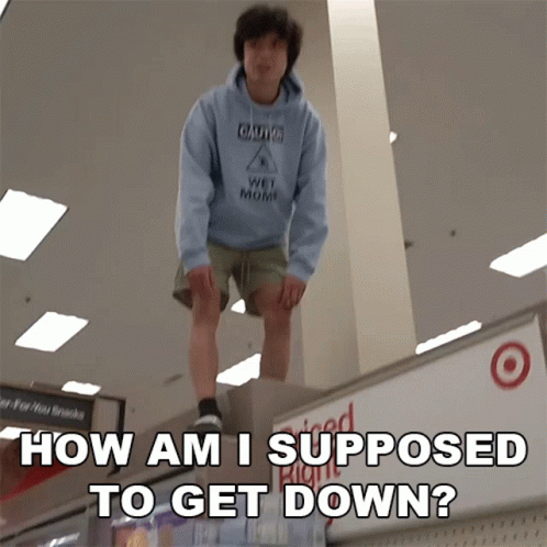 How Am I Supposed To Get Down Lofe GIF - How Am I Supposed To Get Down Lofe How Do I Get Down From Here GIFs